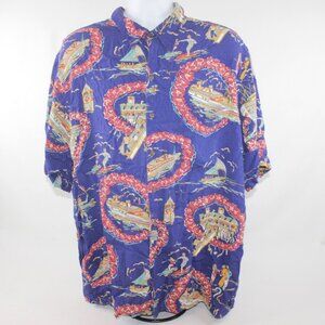 Reyn Spooner Sun Surf Cruise Line Ship Fishing Hawaiian Button Up Shirt XXL